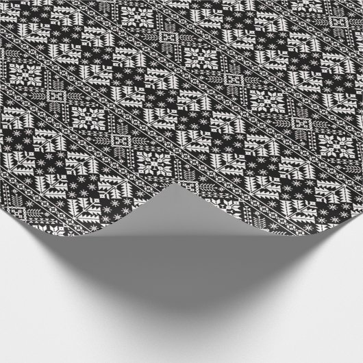 Papier Cadeau Black and White Christmas Fair Isle Motif (Coin)