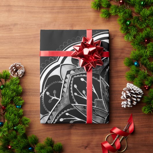 Papier Cadeau Black and white floral mandala (Cadeau de vacances)