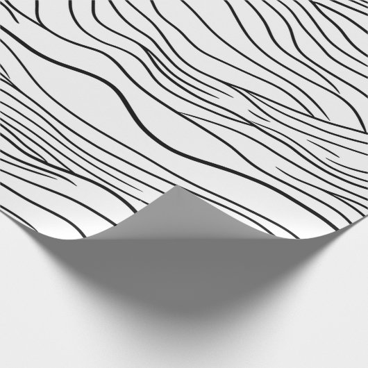 Papier Cadeau Black and White Hand-Drawn Wavy Line Pattern (Coin)