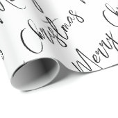 Papier Cadeau Black and White Modern Script Merry Christmas (Coin rond)