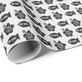 Papier Cadeau Black and White Tiki Fish and Flower Pattern (Coin rond)