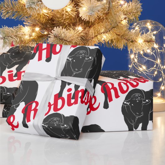 Papier Cadeau Black Angus Bulles & Red Santa Hat Noël (Vacances)