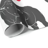 Papier Cadeau Black Angus Bulles & Red Santa Hat Noël (Coin rond)