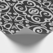 Papier Cadeau Black Argent DAMASK ÉLÉGANT MARIAGE D'ANNIVERSAIRE (Coin)