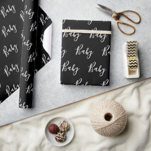 Papier Cadeau Black Baby Script Élégant papier enveloppant bébé