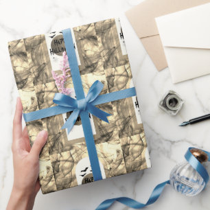 Papier Cadeau Black Bats Éffrayante Pleine lune d'horreur Happy 