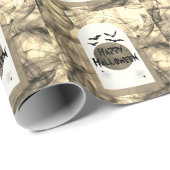 Papier Cadeau Black Bats Éffrayante Pleine lune d'horreur Happy (Coin rond)