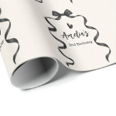 Papier Cadeau Black Bow Birthday Any Age  (Coin rond)