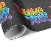 Papier Cadeau Black Brick Graffiti “I Love You! “ (Coin rond)