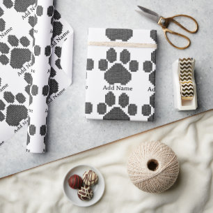 Papier Cadeau Black Building Blocks Chien Empreinte de patte Nom