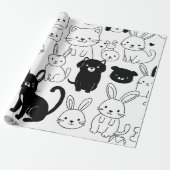 Papier Cadeau Black Cat Gift Wrapping Paper  (Déroulé)