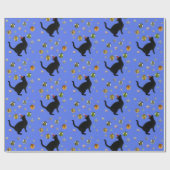 Papier Cadeau Black Cat Gold Stars Blue Wrapper Paper (Plat)