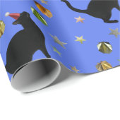 Papier Cadeau Black Cat Gold Stars Blue Wrapper Paper (Coin rond)