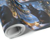 Papier Cadeau Black Cat With Christmas Lights Holiday (Coin rond)