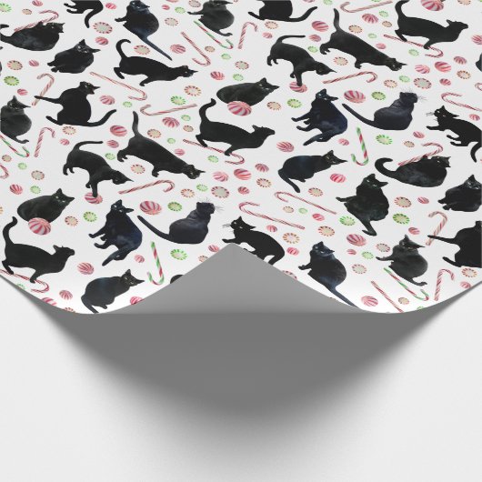 Papier Cadeau Black Cats with Peppermint Candy Wrapping Paper (Coin)