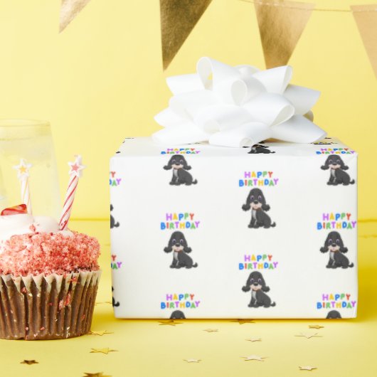 Papier Cadeau Black Cocker Spaniel Anniversaire (Fête d'anniversaire)