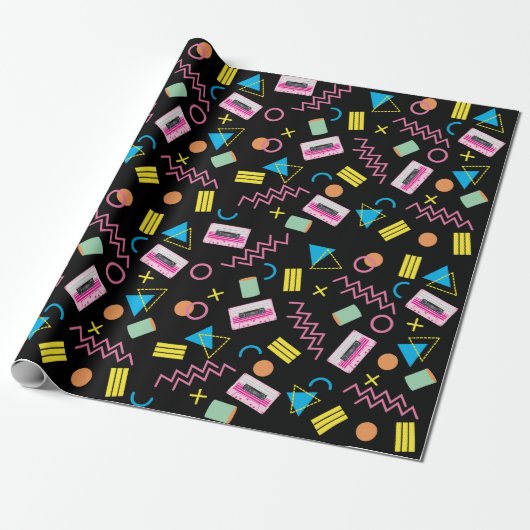 Papier Cadeau Black Colorful Eighties 80's Retro Motif (Déroulé)