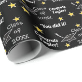 Papier Cadeau Black Congrats Grad Custom Year Ajouter un nom (Coin rond)