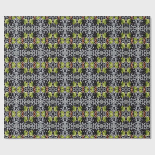 Papier Cadeau Black Currants Berries & Green Leaf Pattern (Plat)