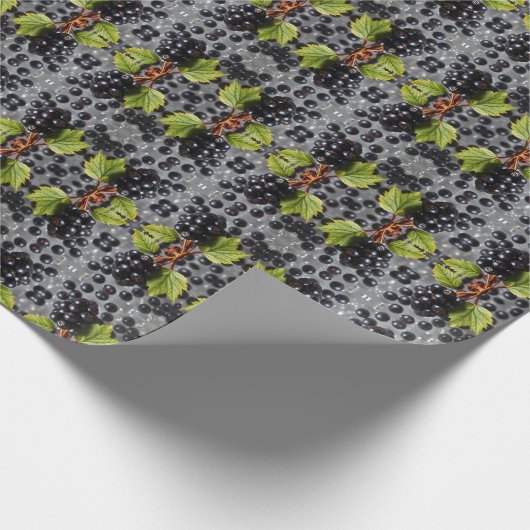 Papier Cadeau Black Currants Berries & Green Leaf Pattern (Coin)
