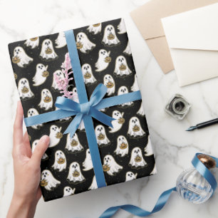 Papier Cadeau Black Fantôme et Citrouille