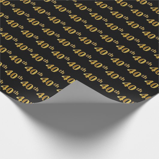 Papier Cadeau Black, Faux Gold 40e (Quarantième) (Coin)