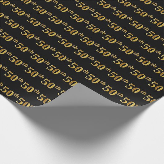 Papier Cadeau Black, Faux Gold 50e (Cinquantième) (Coin)