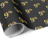 Papier Cadeau Black, Faux Gold 9th (Neuvième) Event Wrapper Pape (Coin rond)