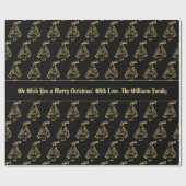 Papier Cadeau Black Faux Gold Christmas Tree Motif Ajouter un te (Plat)