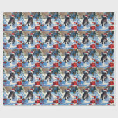 Papier Cadeau Black French Bulldog Festive de Noël Scène de neig (Plat)