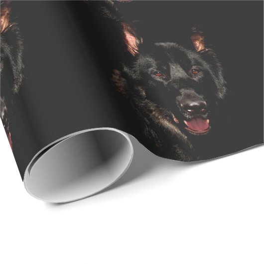 Papier Cadeau Black German Shepherd (Coin rond)