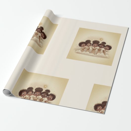 Papier Cadeau Black Girl Angel Christmas Choir Wrapping Paper 2 (Déroulé)