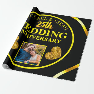 Papier Cadeau Black Gold 25e anniversaire Mariage Cadeaux Couple