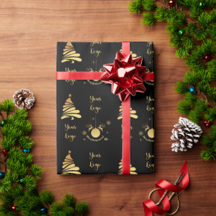 Papier Cadeau Black Gold Chic Christmas Tree Retail Logo personn