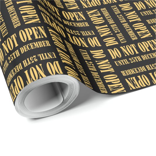 Papier Cadeau Black Gold Christmas Text-based Giftwrap (Coin rond)