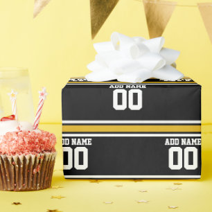 Papier Cadeau Black Gold Football Jersey Nom personnalisé Numéro