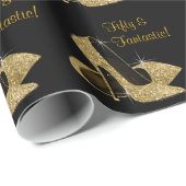 Papier Cadeau Black Gold High talons femmes 50e fête d'anniversa (Coin rond)