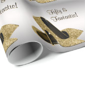 Papier Cadeau Black Gold High talons femmes 50e fête d'anniversa (Coin rond)