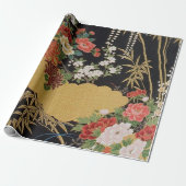Papier Cadeau Black Gold Japonais Kimono Floral Découpage cadeau (Déroulé)