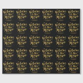 Papier Cadeau Black Gold Script Croire En La Magie Noël (Plat)