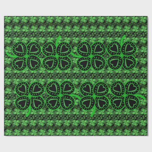 Papier Cadeau Black Green Clover Heart St Patrick Wrapper P (Plat)