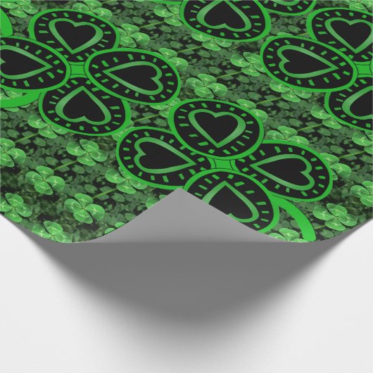 Papier Cadeau Black Green Clover Heart St Patrick Wrapper P (Coin)