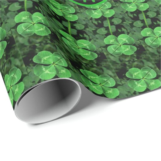 Papier Cadeau Black Green Clover Heart St Patrick Wrapper P (Coin rond)