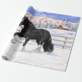 Papier Cadeau Black Gypsy Vanner Irlandais Cob Brouillon Cheval  (Déroulé)