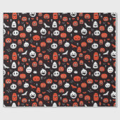 Papier Cadeau Black Halloween Pattern with pumpkins and ghosts (Plat)