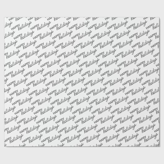 Papier Cadeau Black Happy Holidays Wordart Motif en blanc (Plat)