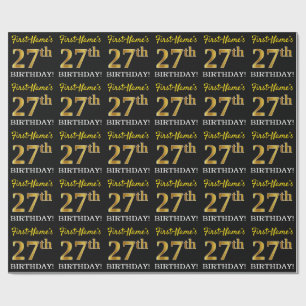 Papier Cadeau Black, Imitation Gold "27e anniversaire"