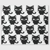 Papier Cadeau Black Kitty Chat Cute Halloween (Plat)