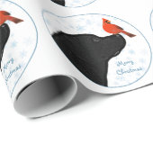 Papier Cadeau Black Lab Noël Cardinal mignon chien Labrador (Coin rond)