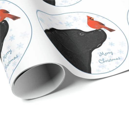 Papier Cadeau Black Lab Noël Cardinal mignon chien Labrador (Coin rond)